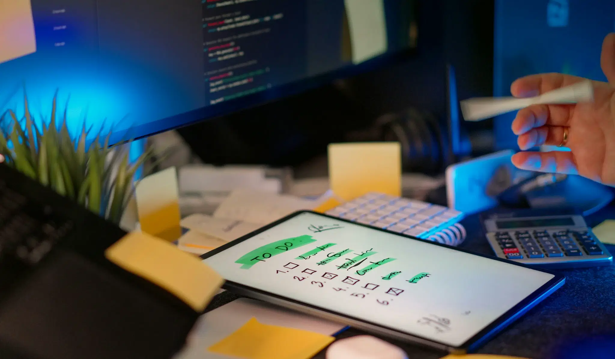 Engineer directing work across code, operational dashboards, and a written checklist