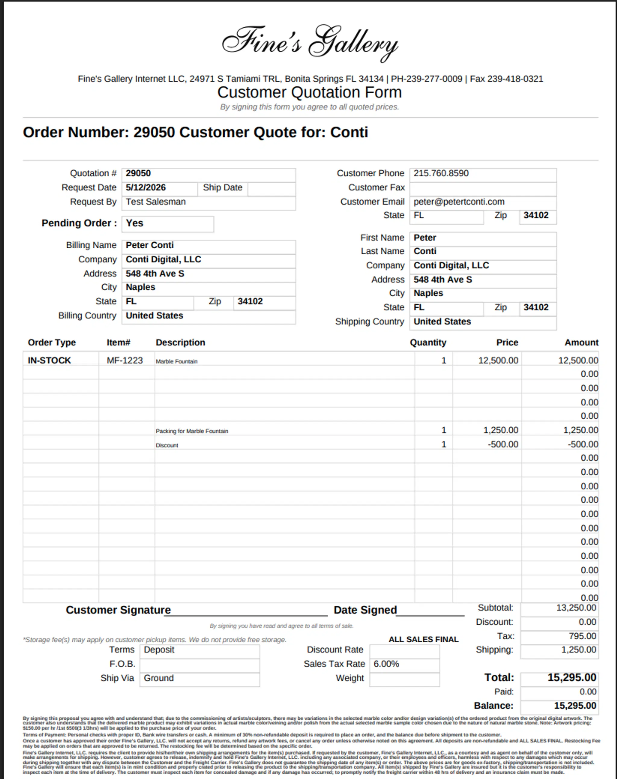 The new platform-generated invoice PDF: rendered from the shared invoice planning layer used by both the admin editor preview and the PDF renderer, preserving the recognizable structure of the legacy FileMaker quote form.