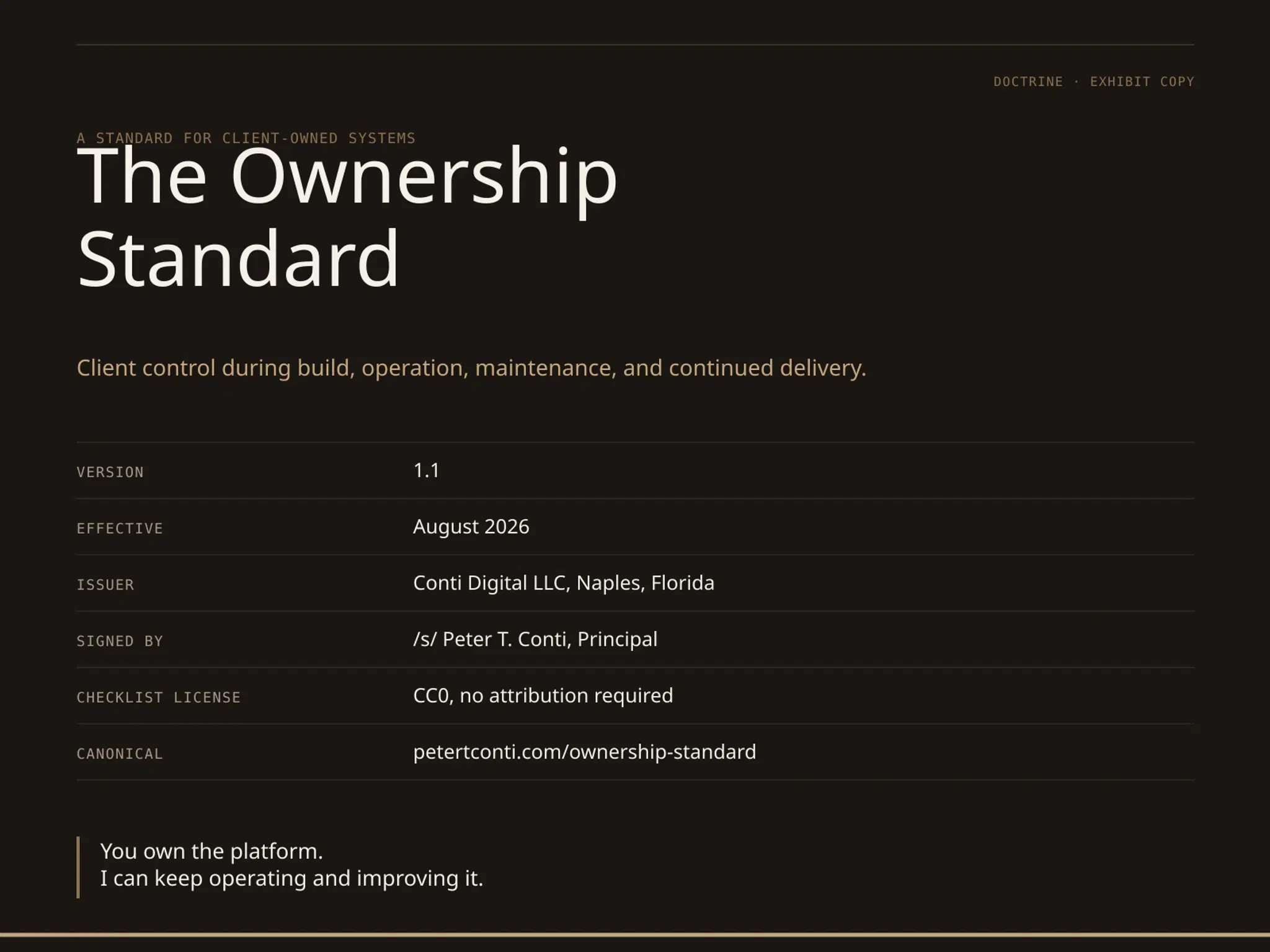 The Conti Digital Ownership Standard Version 1.1 exhibit cover