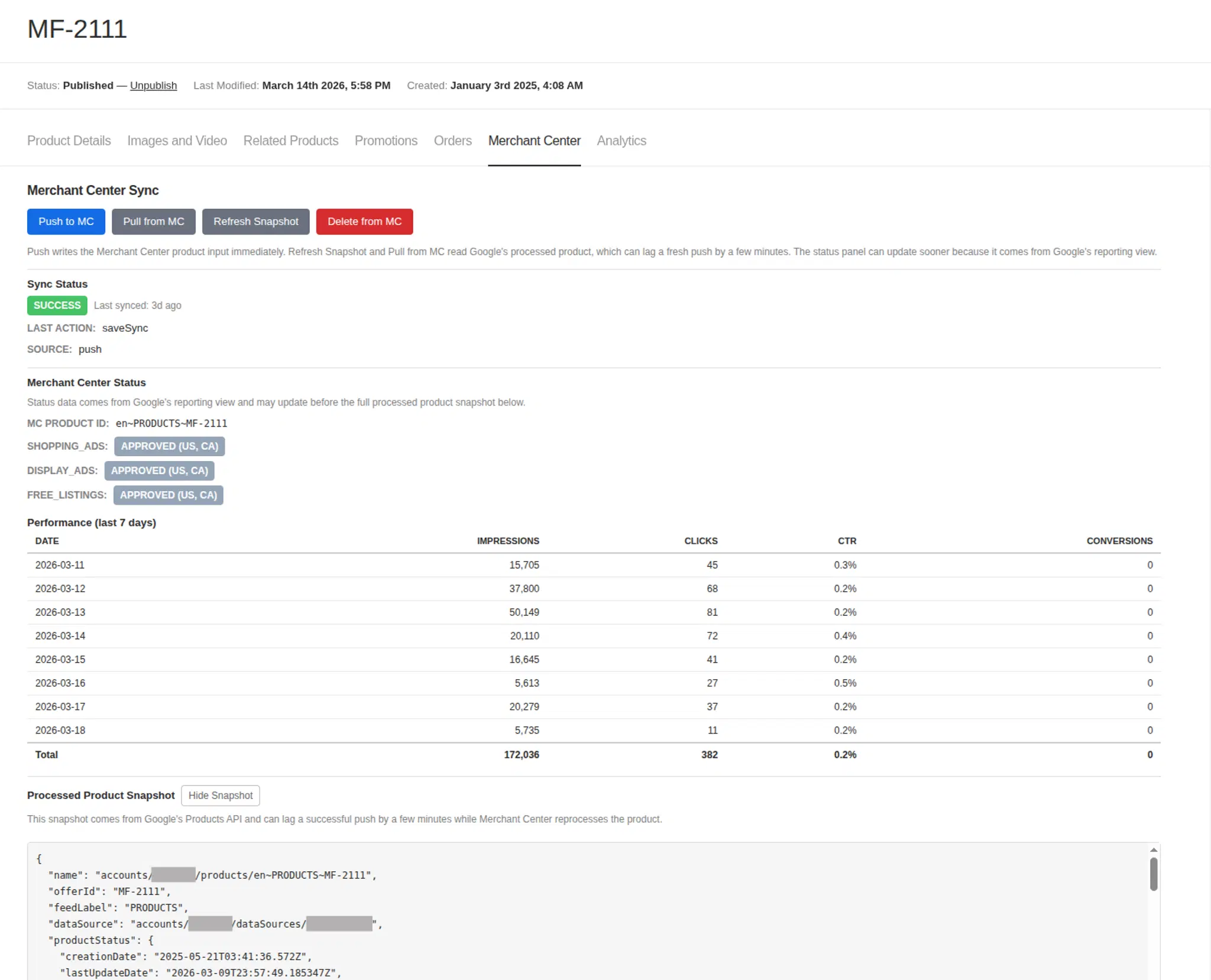 Conti Digital - Payload CMS GMC Plugin - Product Sync Controls